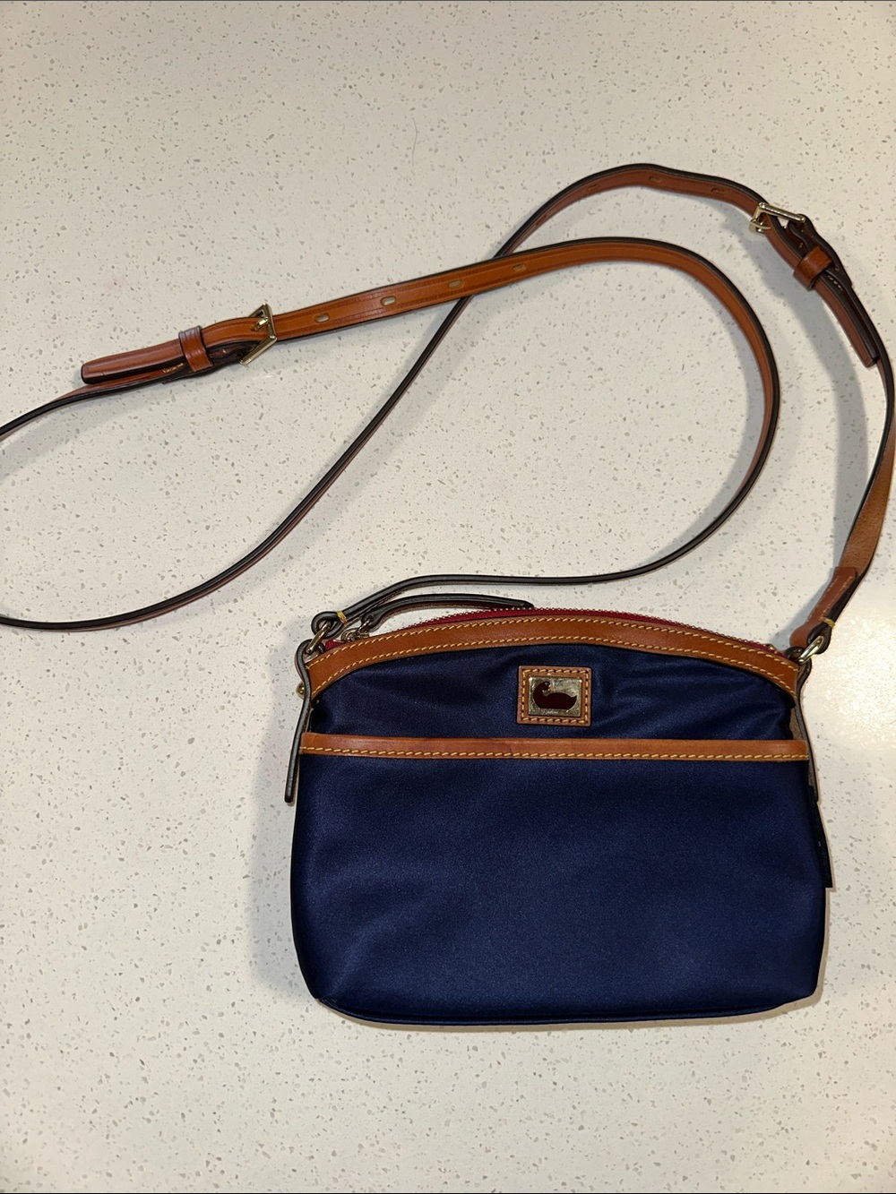 Dooney & Bourke Navy Nylon Crossbody with Brown Leather Trim